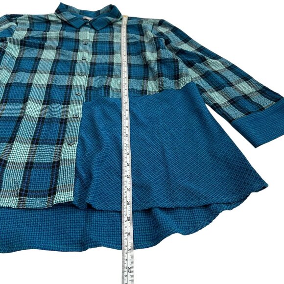 Habitat Clothes to Live In Asymmetric Plaid Tunic Flannel Blue Large Lagenlook - Picture 7 of 8